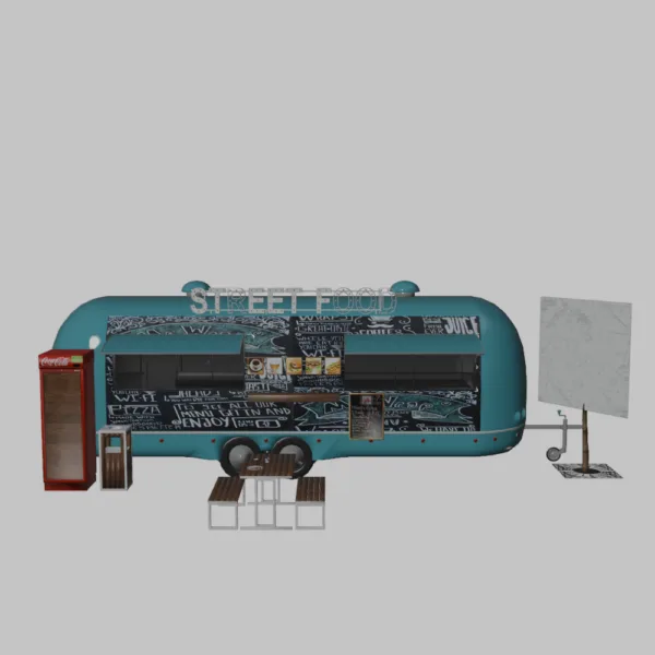 Food Truck Long Module for Outdoor Cafes – 3D Model for Commercial Use