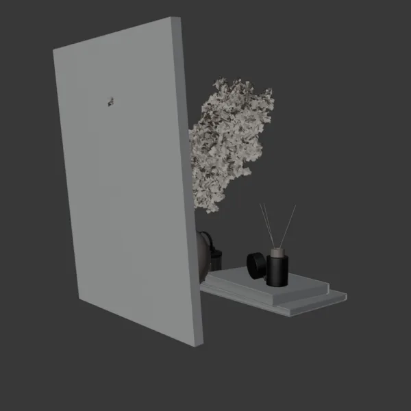 0003 Decor Set 3D Model – Candle, Books, Cedar, Clock, Dried Flowers & Vase