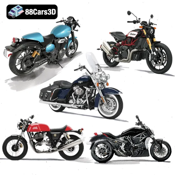 Motorcycle Enthusiast Pack – Harley-Davidson, Yamaha , Ducati , Indian, Royal 3D Models