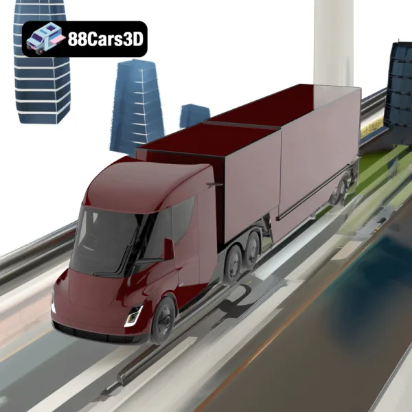 Electric Semi Truck Tesla with Trailer Rigged 3D Model66 Electric Semi Truck Tesla with Trailer – 3D Model