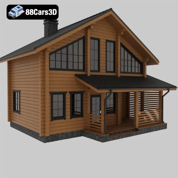 0215 Wood House Rustic Residential Cabin 3D Model