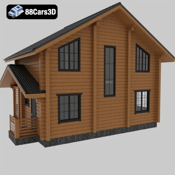 0215 Wood House Rustic Residential Cabin 3D Model
