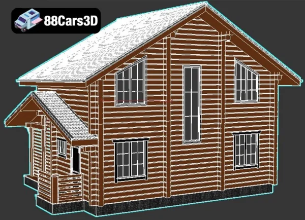 0215 Wood House Rustic Residential Cabin 3D Model