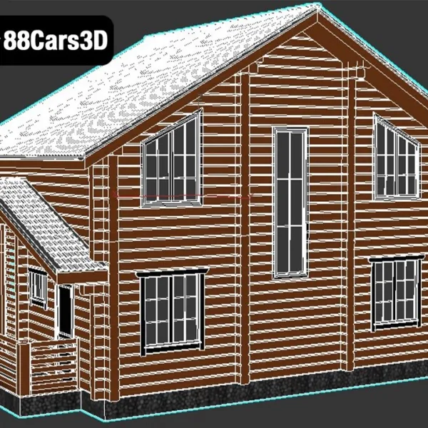 0215 Wood House Rustic Residential Cabin 3D Model