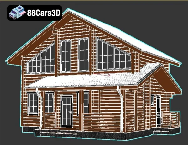 0215 Wood House Rustic Residential Cabin 3D Model