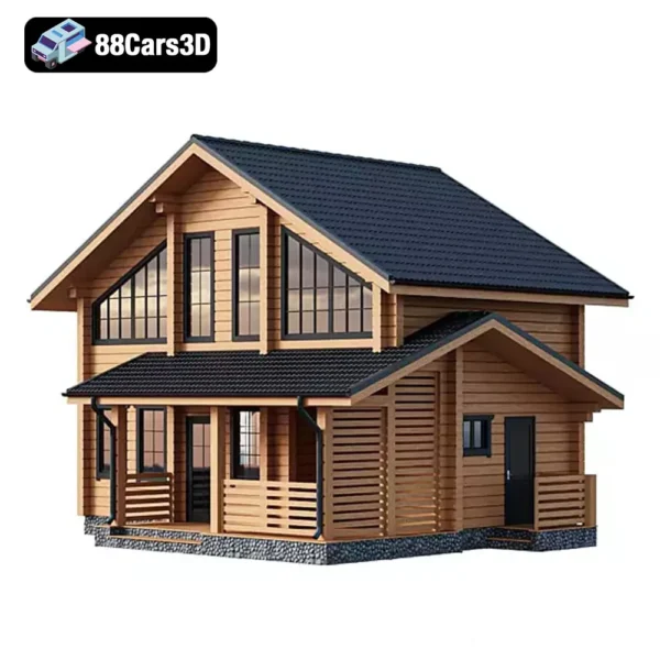 0215 Wood House Rustic Residential Cabin 3D Model