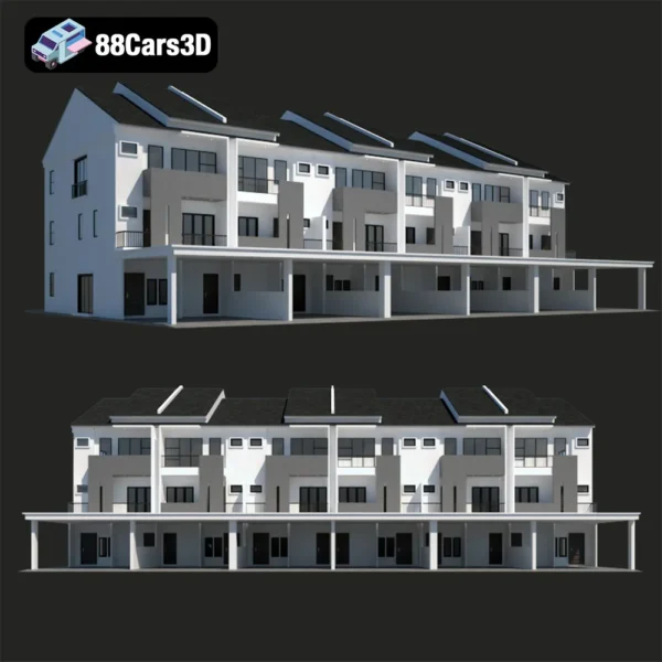 3 Storey Terrace House_01 3 Storey Terrace House – Modern Residential 3D Model