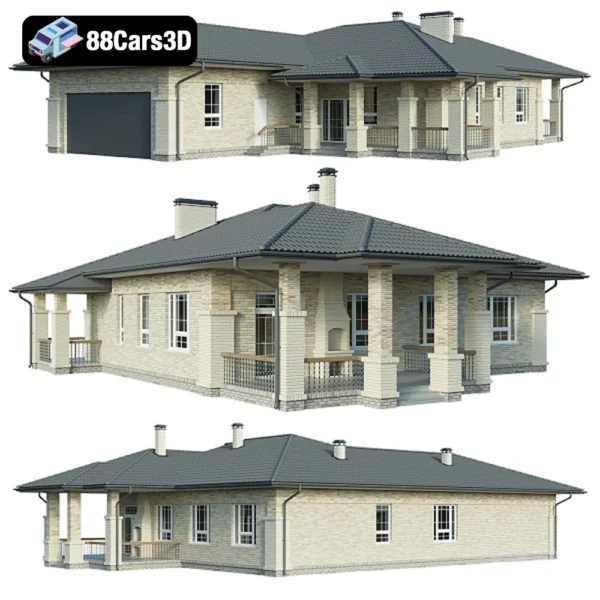 Country House With Garage – Traditional Residential 3D Model