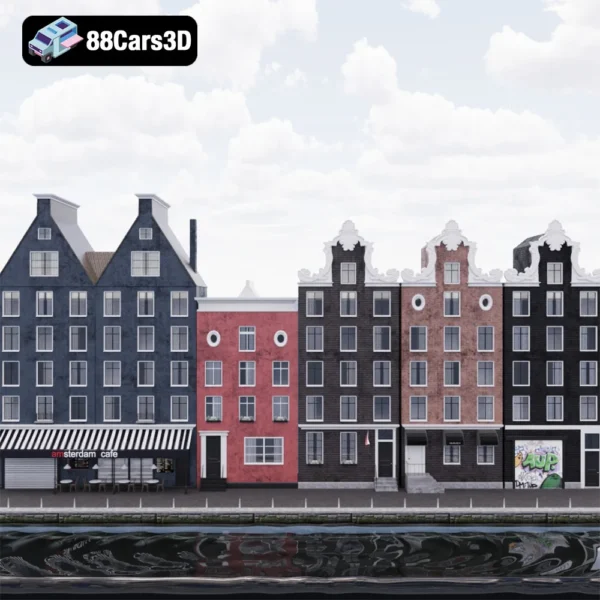 Facade Amsterdam 2 – Classic Dutch Canal House Front 3D Model