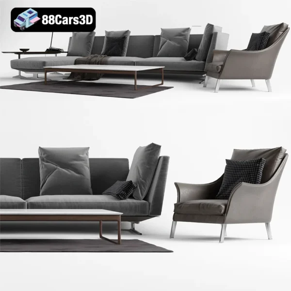Flexform Set 02 Evergreen Sofa-1 1 Flexform Set 02 Evergreen Sofa – Modern Designer Furniture 3D Model