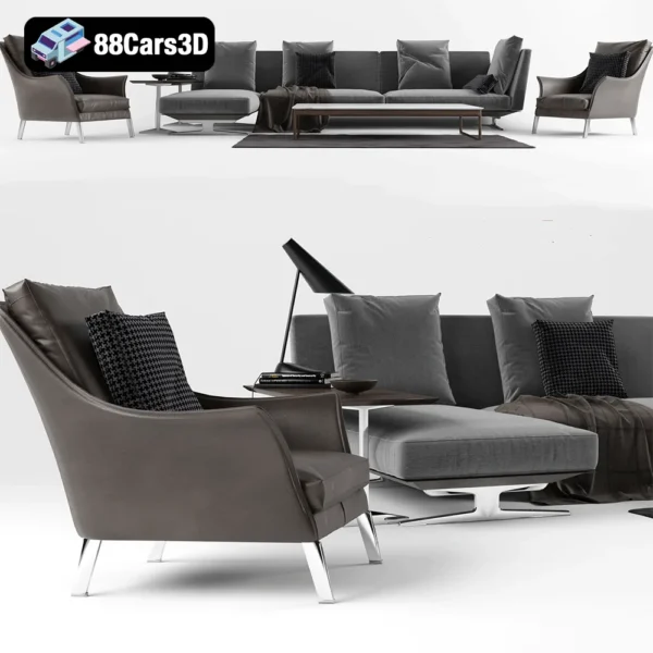 Flexform Set 02 Evergreen Sofa-1 2 Flexform Set 02 Evergreen Sofa – Modern Designer Furniture 3D Model