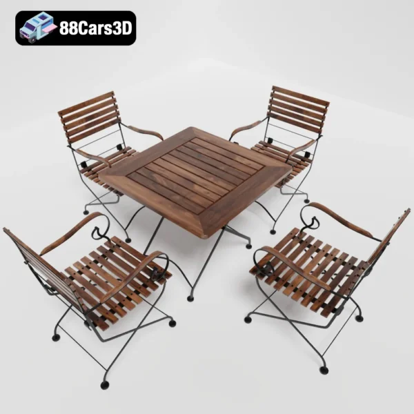 iron chair_table-002 Iron Chair & Table Set – Industrial Outdoor Furniture 3D Model