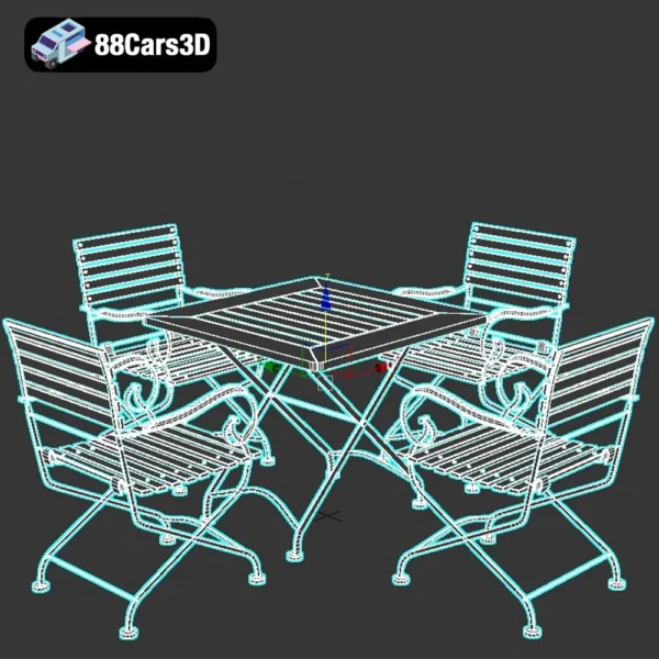 iron chair_table-004 Iron Chair & Table Set – Industrial Outdoor Furniture 3D Model