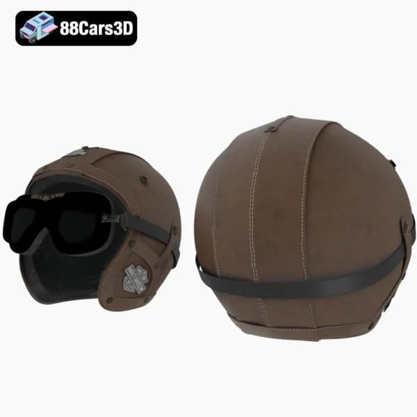 Leather Moto Helmet 3D Model  Vintage Motorcycle Safety Gear Asset