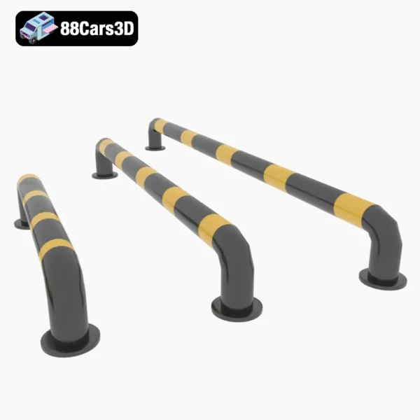 Avto_detail-002 Parking Lot & Traffic Control Barriers with Wheel Stops 3D Model Set