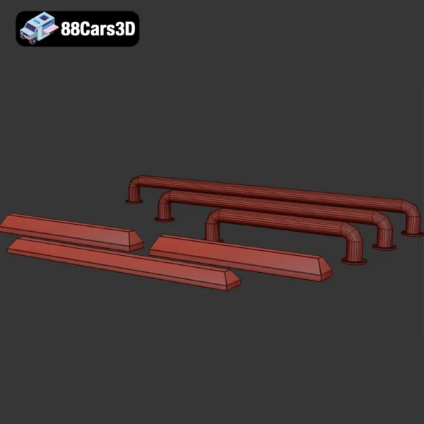 Avto_detail-004 Parking Lot & Traffic Control Barriers with Wheel Stops 3D Model Set
