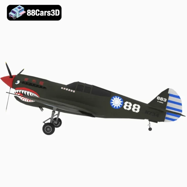 Curtis P 40 Airplane Low-poly-002 Curtiss P 40 Airplane 3D Model World War II Fighter