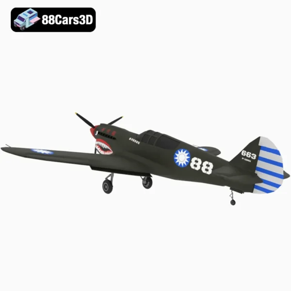 Curtis P 40 Airplane Low-poly-003 Curtiss P 40 Airplane 3D Model World War II Fighter