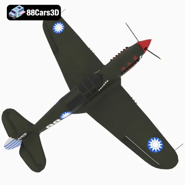 Curtis P 40 Airplane Low-poly-004 Curtiss P 40 Airplane 3D Model World War II Fighter