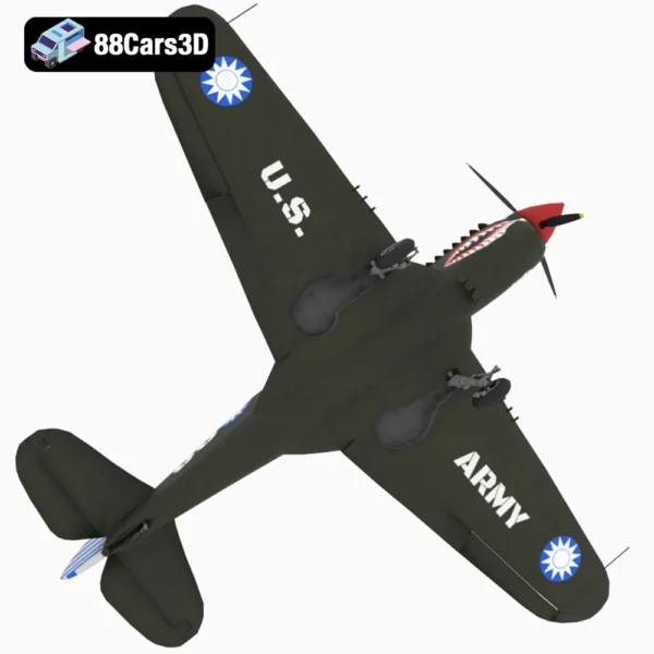 Curtis P 40 Airplane Low-poly-005 Curtiss P 40 Airplane 3D Model World War II Fighter