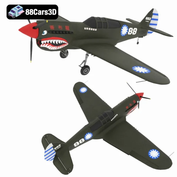 Curtis P 40 Airplane Low-poly-006 Curtiss P 40 Airplane 3D Model World War II Fighter