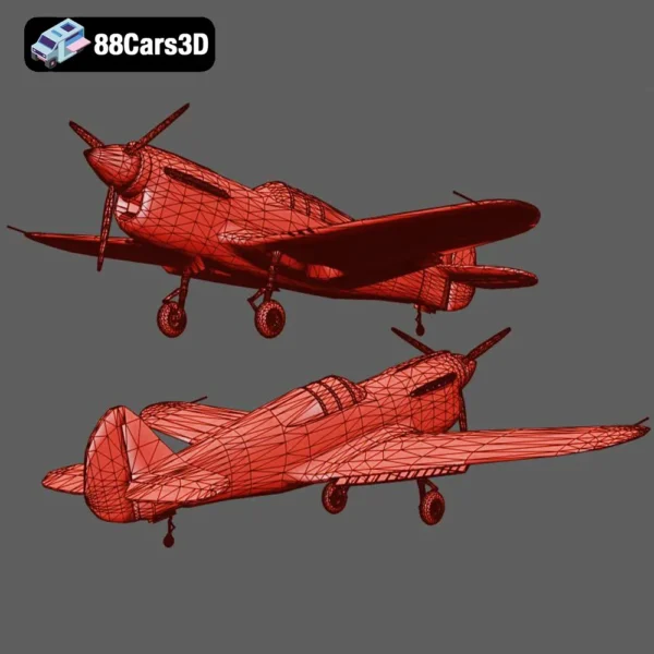 Curtis P 40 Airplane Low-poly-007 Curtiss P 40 Airplane 3D Model World War II Fighter