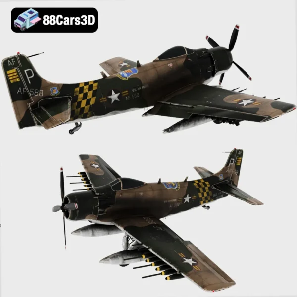 Douglas A 1 Skyraider Classic Attack Aircraft 3D Model