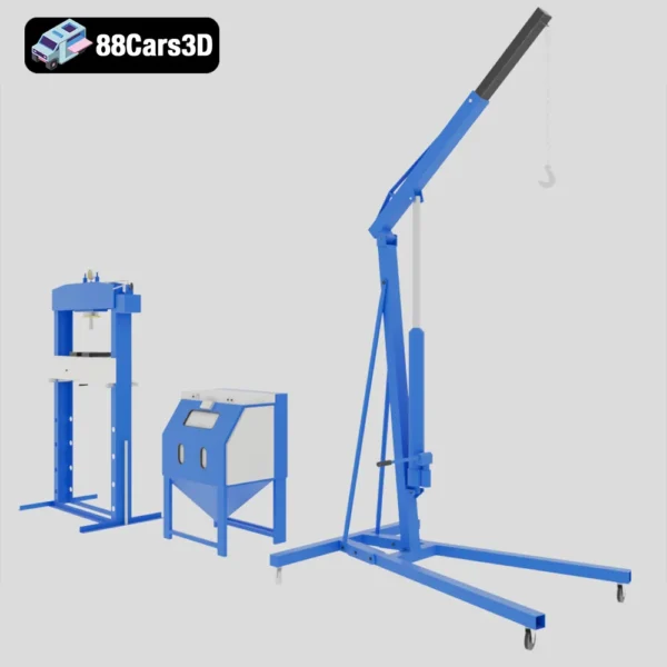 Engine Hoist Hydraulic Shop Press & Sandblasting Cabinet Garage Equipment 3D Model