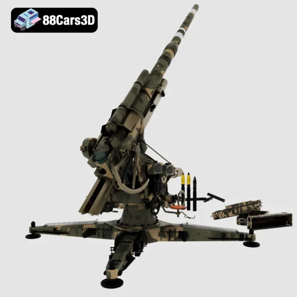 Flak 88 mm Anti Aircraft Gun WWII Military Artillery 3D Model