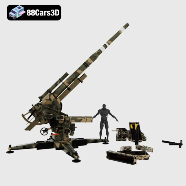 Flak 88 mm Anti Aircraft Gun WWII Military Artillery 3D Model