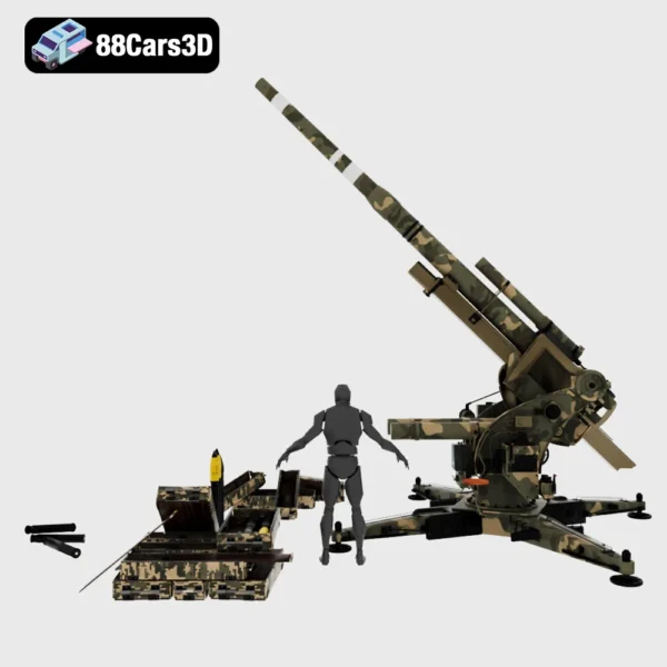 Flak 88 mm Anti Aircraft Gun WWII Military Artillery 3D Model