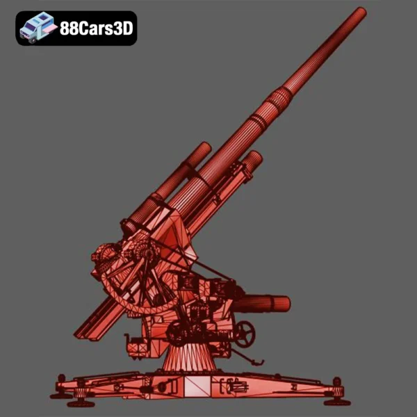 Flak 88 mm Anti Aircraft Gun WWII Military Artillery 3D Model