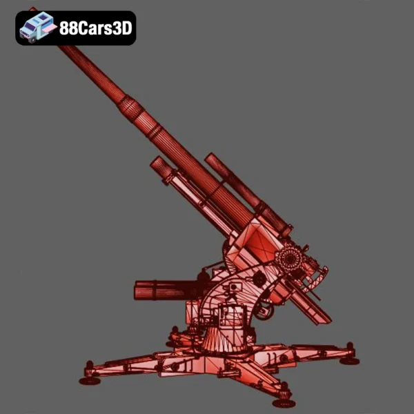 Flak 88 mm Anti Aircraft Gun WWII Military Artillery 3D Model