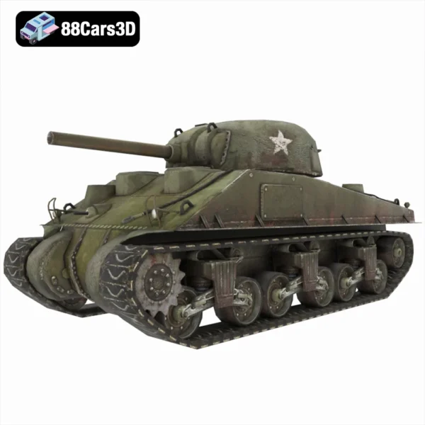 M4 Sherman Low-poly-001 M4 Sherman 3D Model Detailed WWII Tank Model