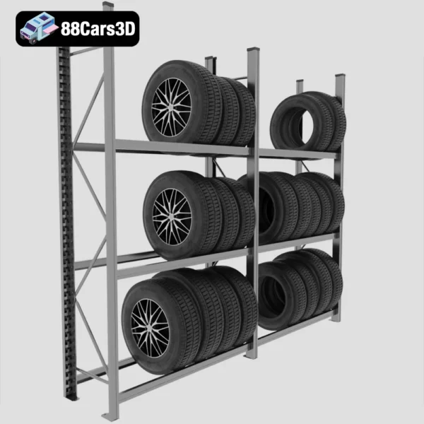 Tire Rack 3D Model Garage Storage & Workshop Organization Asset