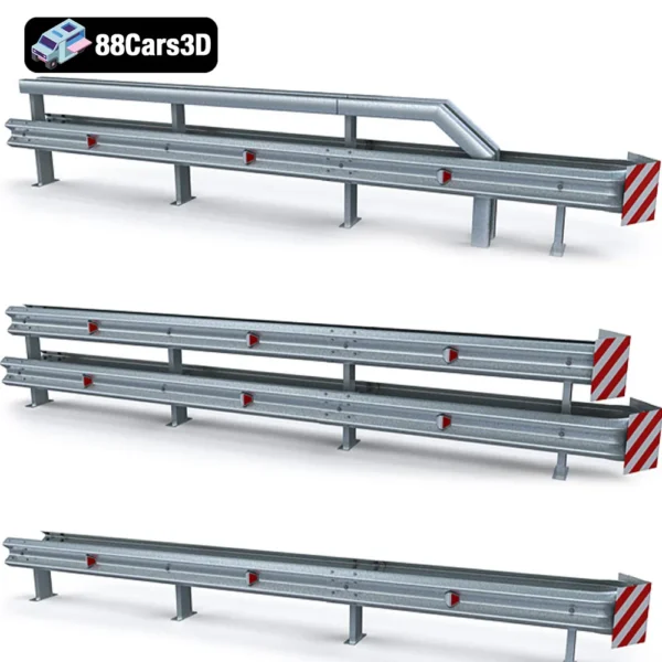 Road Guardrails Realistic Highway Safety Barrier 3D Model
