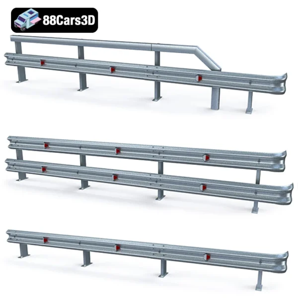 Road Guardrails Realistic Highway Safety Barrier 3D Model