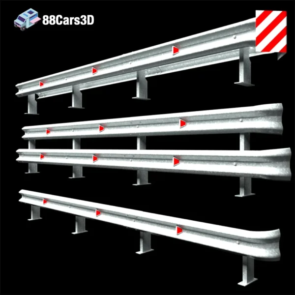 Road Guardrails Realistic Highway Safety Barrier 3D Model