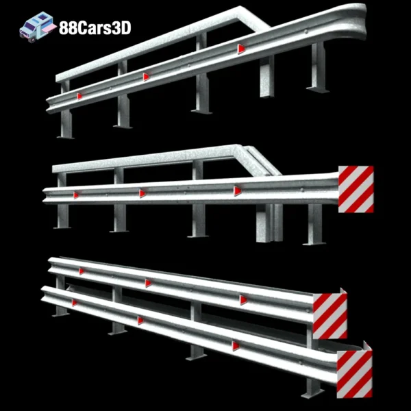 Road Guardrails Realistic Highway Safety Barrier 3D Model