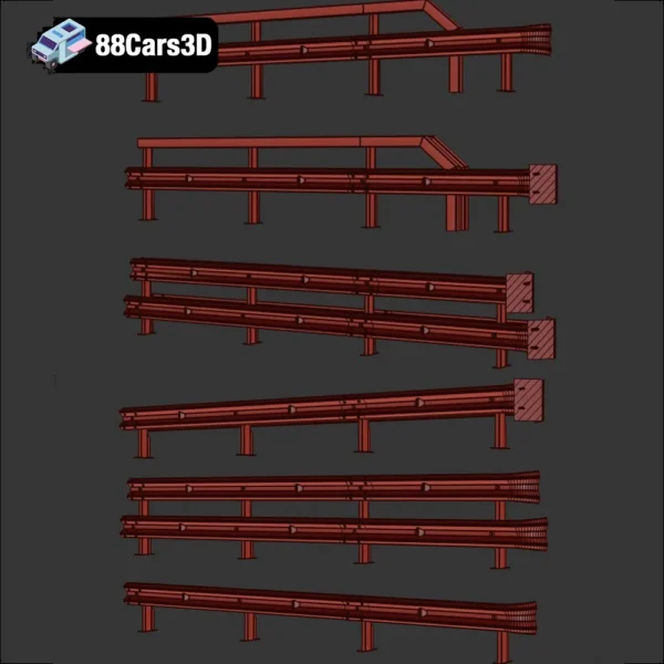 Road Guardrails Realistic Highway Safety Barrier 3D Model