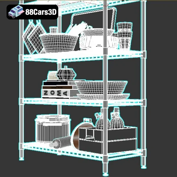 omar_006 5-Tier Storage Shelf with Wheels 3D Model