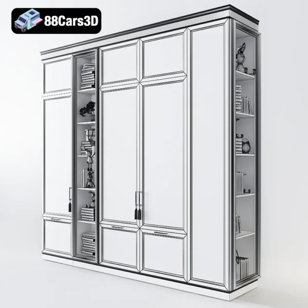 Children’s Wardrobe with Open Shelves and Mirror – Interior Furniture 3D Model