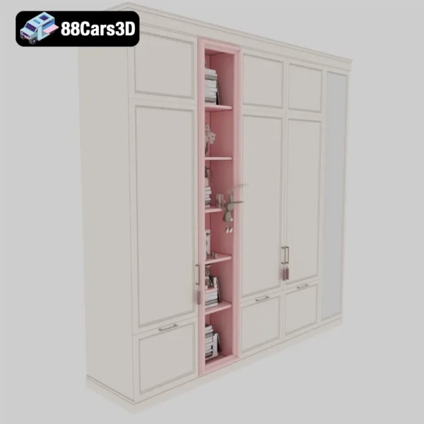 Children’s Wardrobe with Open Shelves and Mirror – Interior Furniture 3D Model