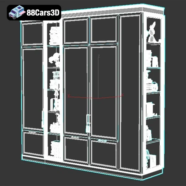 Children’s Wardrobe with Open Shelves and Mirror – Interior Furniture 3D Model