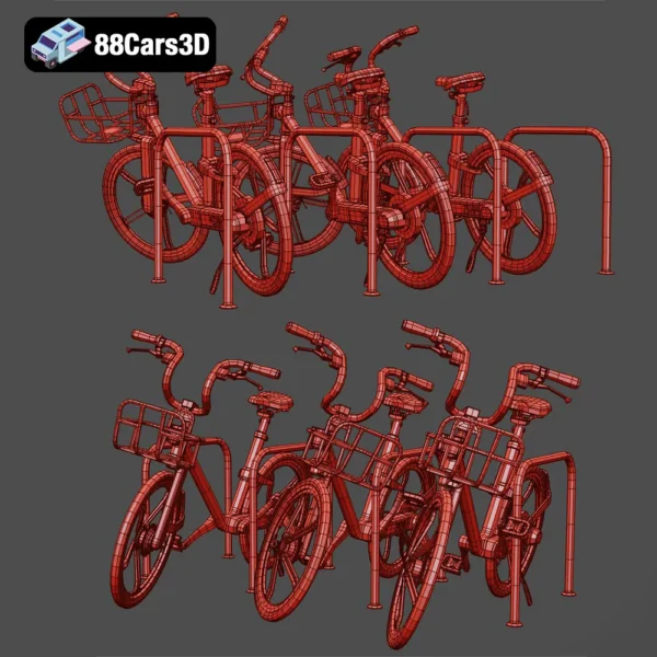 Bicycles in the parking area-005 Bicycles in the Parking Area 3D Model Realistic Urban Scene