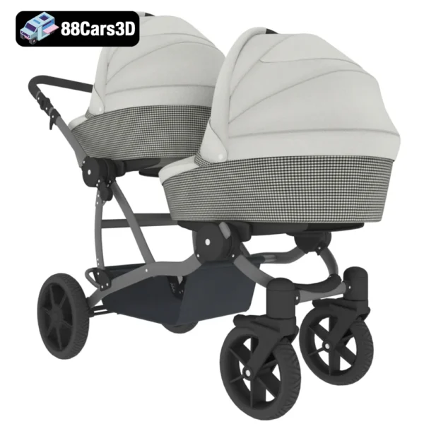 Carriage for Twins 3D Model Newborn Twin Stroller Asset