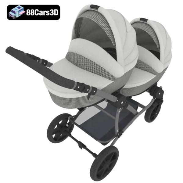 Carriage for twins for newborns-004 Carriage for Twins 3D Model Newborn Twin Stroller Asset