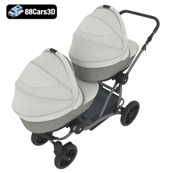 Carriage for twins for newborns-005 Carriage for Twins 3D Model Newborn Twin Stroller Asset