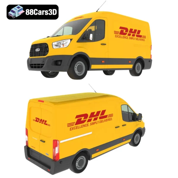 Ford Transit DHL 2013 3D Model Delivery Van with Logistics Livery