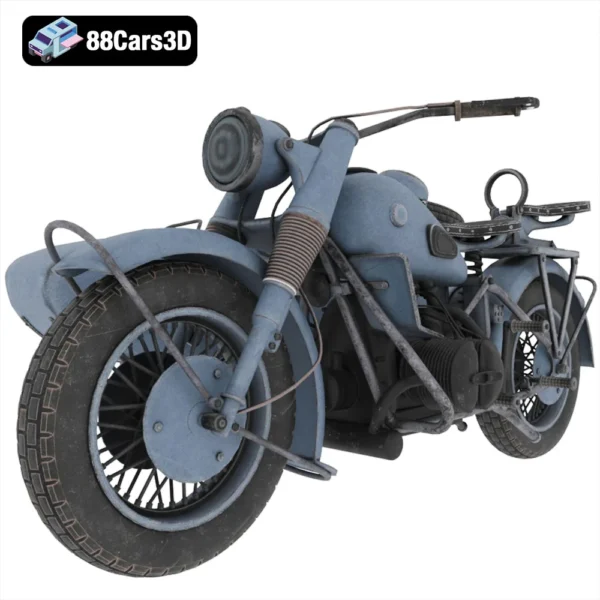 Motorcycle with Sidecar 3D Model Vintage Utility Bike